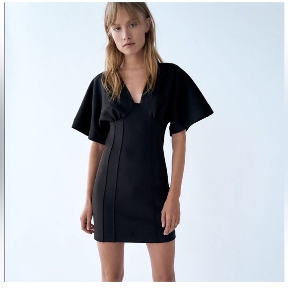 Zara Dresses & Skirts - ZARA Black Scuba-Feel Mini Dress with Flared Sleeves – Size M – NWT